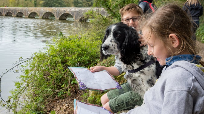 Children and dog at Bosherston Lake, Stackpole, Pembrokeshire